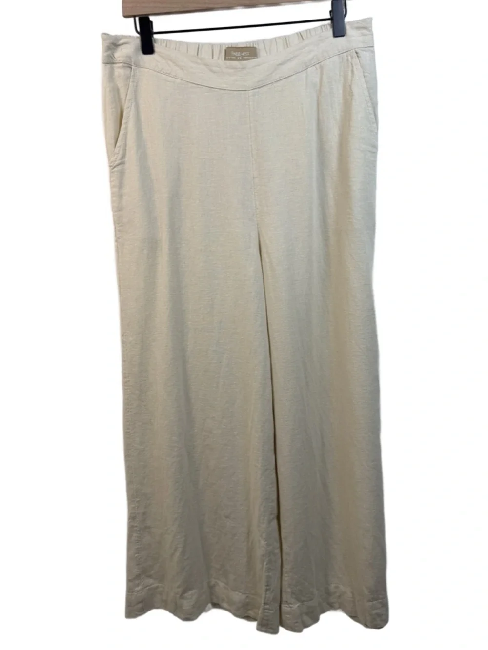 Free People Cream Wide-Leg linen blend Relaxed Pants